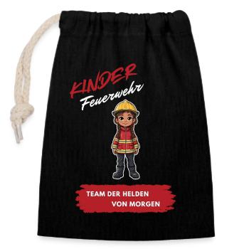 Children's Firefighter Hero Motif - Closable cotton gift bag (14x20cm) - black - Front