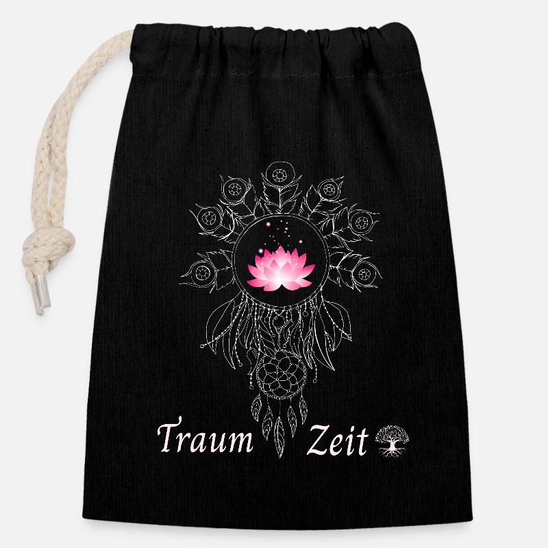 Attrape-Rêves Lotus du Temps du Rêve - Sac cadeau en coton avec cordon (14 x 20 cm) - noir