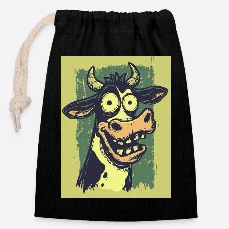Grotesque Cow Comic Caricatures - Closable cotton gift bag (14x20cm) - black