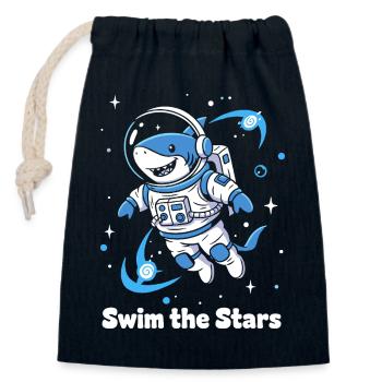 Astronaute requin de l’espace - Sac cadeau en coton avec cordon (14 x 20 cm) - bleu marine - Devant