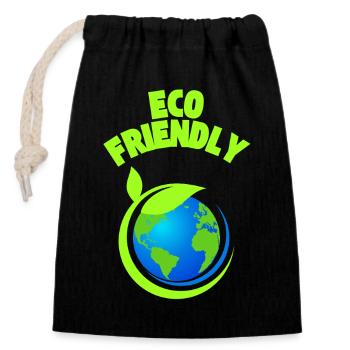 Eco Leaf Earth Graphic - Closable cotton gift bag (14x20cm) - black - Front