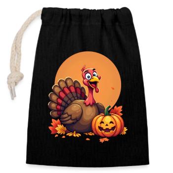 Thanksgiving Lustiger Thanksgiving Truthahn - Verschließbarer Geschenkbeutel aus Baumwolle (14x20cm) - Schwarz - Vorne