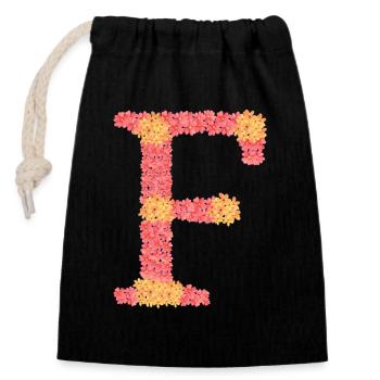 Dein Initial "F" mit Blüten  - Verschließbarer Geschenkbeutel aus Baumwolle (14x20cm) - Schwarz - Vorne