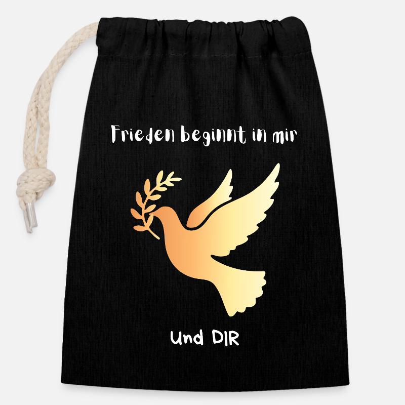 La paix commence en moi et en TOI - Sac cadeau en coton avec cordon (14 x 20 cm) - noir