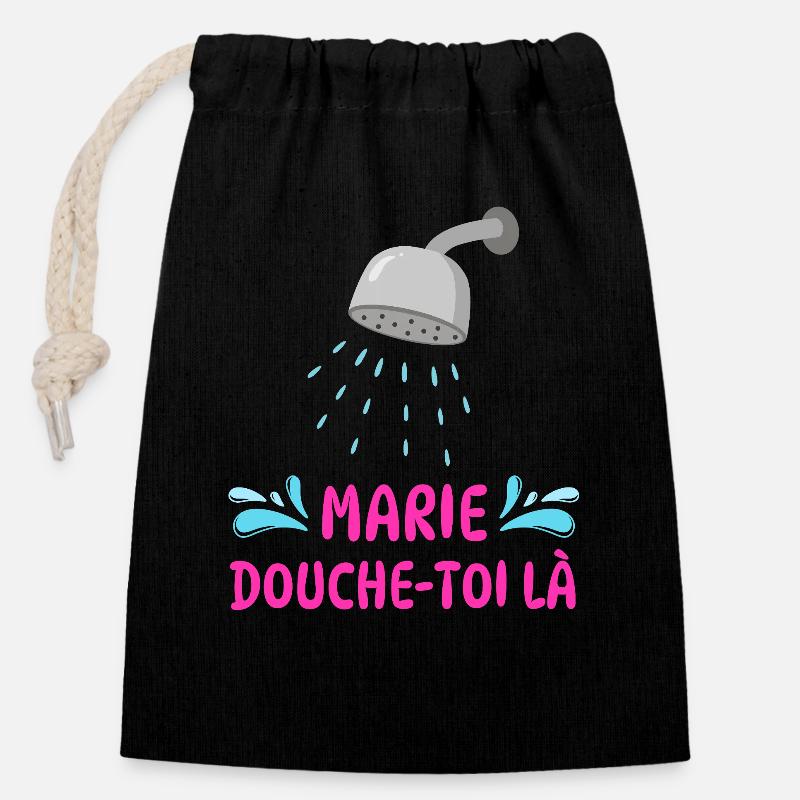 Marie, shower there - Closable cotton gift bag (14x20cm) - black