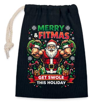Santa Fitmas Krafttraining - Verschließbarer Geschenkbeutel aus Baumwolle (14x20cm) - Navy - Vorne