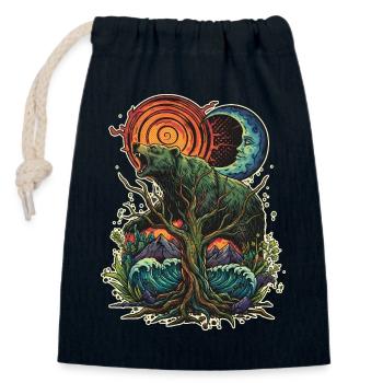 Waldgeist Bär und Weltenbaum - Verschließbarer Geschenkbeutel aus Baumwolle (14x20cm) - Navy - Vorne