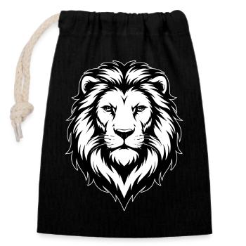 Illustration de lion en noir et blanc - Sac cadeau en coton avec cordon (14 x 20 cm) - noir - Devant