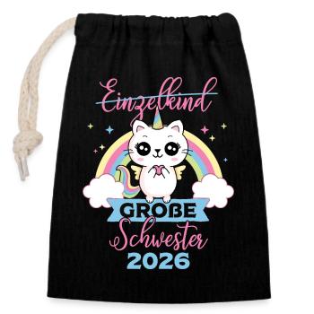 Grande Sœur enfant unique : grossesse 2026 - Sac cadeau en coton avec cordon (14 x 20 cm) - noir - Devant