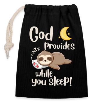 Jesus Christ- God provides while you sleep - Faith - Verschließbarer Geschenkbeutel aus Baumwolle (14x20cm) - Schwarz - Vorne