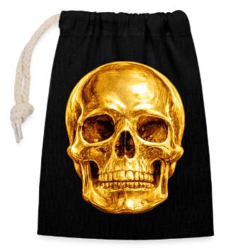 Goldener Totenkopf Luxus Gothic - Verschließbarer Geschenkbeutel aus Baumwolle (14x20cm) - Schwarz - Vorne