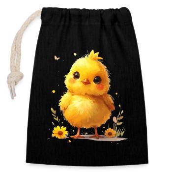 Un petit petit petit mignon, adapté au printemps - Sac cadeau en coton avec cordon (14 x 20 cm) - noir - Devant