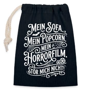 Horror movie night on the sofa & popcorn - Closable cotton gift bag (14x20cm) - navy - Front