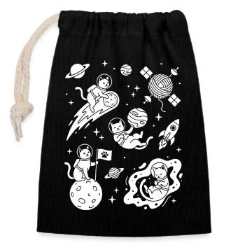 Astro Cats in space - Closable cotton gift bag (14x20cm) - black - Front