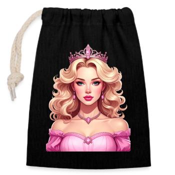Prinzessin mit blondem Haar und rosa Kleid - Verschließbarer Geschenkbeutel aus Baumwolle (14x20cm) - Schwarz - Vorne