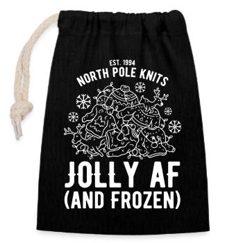 North Pole Knits – Jolly AF - Verschließbarer Geschenkbeutel aus Baumwolle (14x20cm) - Schwarz - Vorne
