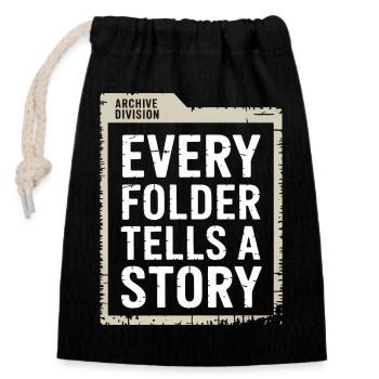 Chaque dossier raconte une histoire - Sac cadeau en coton avec cordon (14 x 20 cm) - noir - Devant