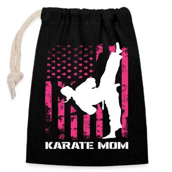 Karate Mom USA Flag Martial Arts Mom Pink - Closable cotton gift bag (14x20cm) - black - Front