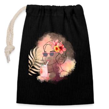 Tropic Mood Summer Design - Closable cotton gift bag (14x20cm) - black - Front
