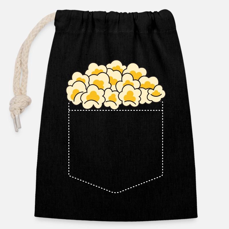 Pop corn - Sac cadeau en coton avec cordon (14 x 20 cm) - noir