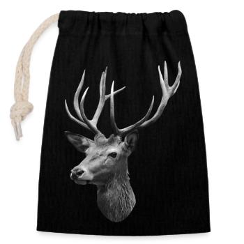 Deer head - Closable cotton gift bag (14x20cm) - black - Front