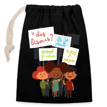 Demonstration for consent in children - Closable cotton gift bag (14x20cm) - black - Front