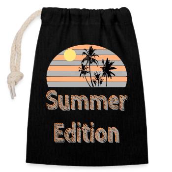 Summer Edition / Sommer / Meer / Trend / Sprüche - Verschließbarer Geschenkbeutel aus Baumwolle (14x20cm) - Schwarz - Vorne