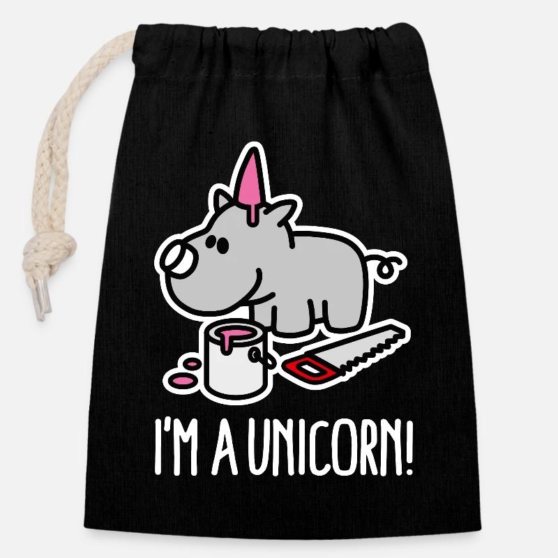 Ich bin ein Einhorn Nashorn lustige mollig BBW Plus Größe - Verschließbarer Geschenkbeutel aus Baumwolle (14x20cm) - Schwarz