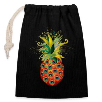 außergewöhnliche Ananas aus Pfauenaugen Federn - Verschließbarer Geschenkbeutel aus Baumwolle (14x20cm) - Schwarz - Vorne