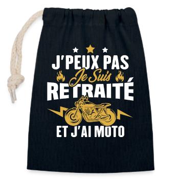 Cadeau J'peux pas je suis retraité et j'ai moto - Sac cadeau en coton avec cordon (14 x 20 cm) - bleu marine - Devant