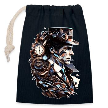 Steampunk and technology as a vintage time machine - Closable cotton gift bag (14x20cm) - navy - Front