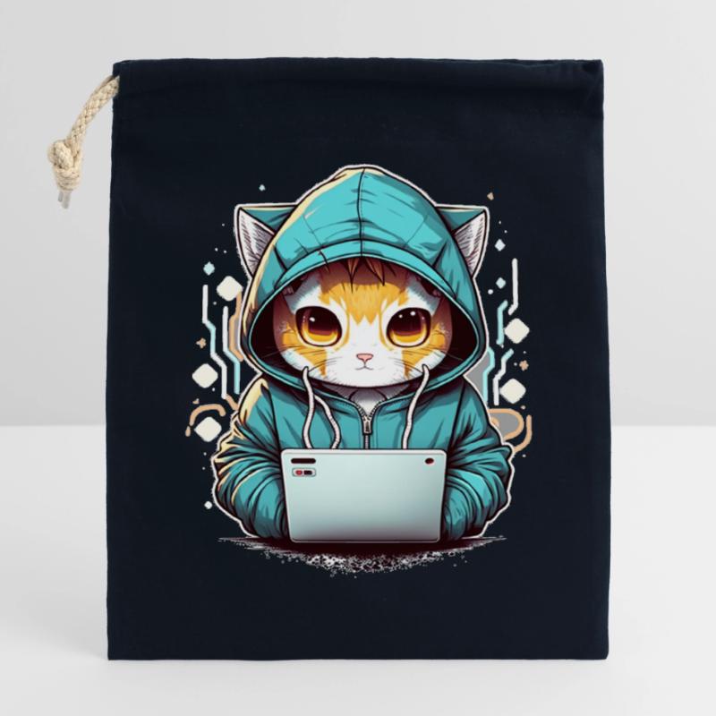 Coding cat Verschließbarer Geschenkbeutel aus Baumwolle (14x20cm)