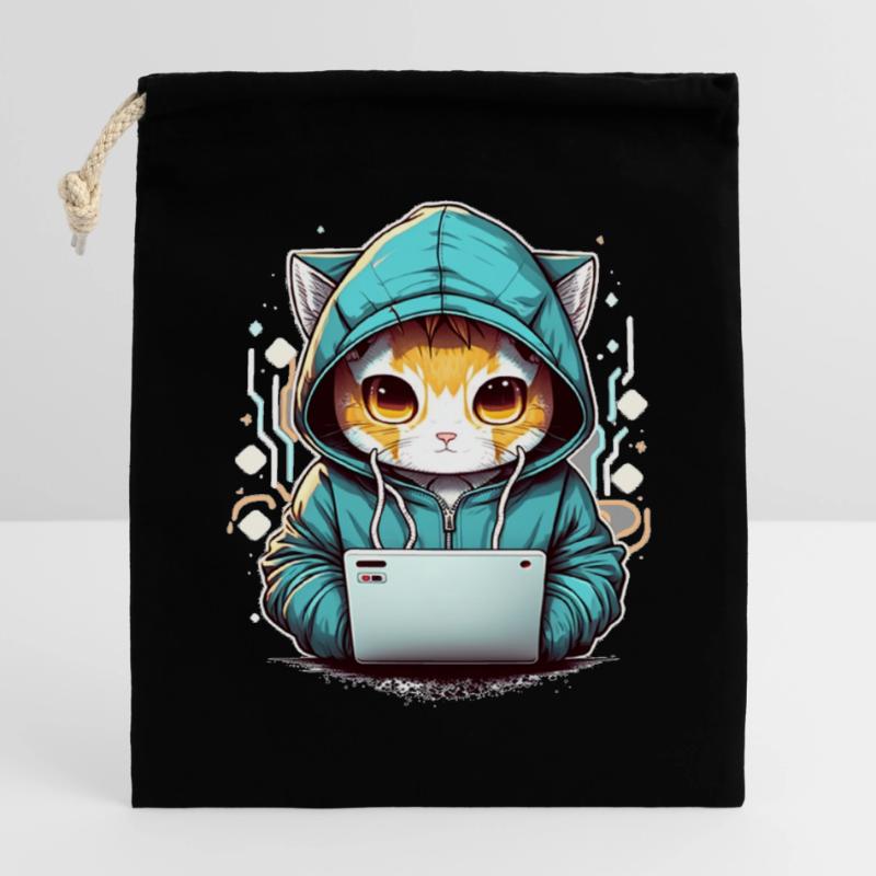 Coding cat Verschließbarer Geschenkbeutel aus Baumwolle (14x20cm)