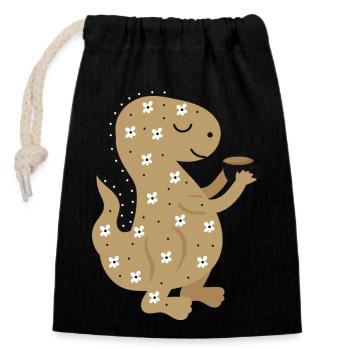 T-Rex tenant une tasse de thé - Unique et amusant - Sac cadeau en coton avec cordon (14 x 20 cm) - noir - Devant