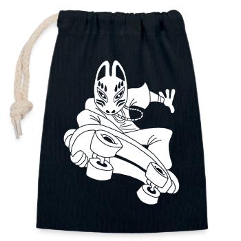 Seltsamer weißer Fuchs beim Skateboarden - Verschließbarer Geschenkbeutel aus Baumwolle (14x20cm) - Navy - Vorne