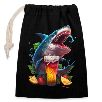 Beer-loving shark - Closable cotton gift bag (14x20cm) - black - Front