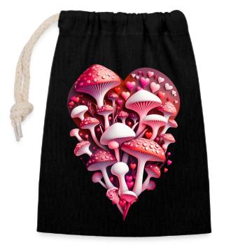 Heart of mushrooms - Closable cotton gift bag (14x20cm) - black - Front