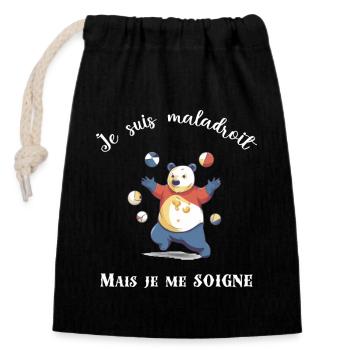 Je suis maladroit - Sac cadeau en coton avec cordon (14 x 20 cm) - noir - Devant