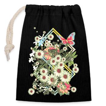 Blossom Dream Flowers Butterfly Dragonfly Summer - Closable cotton gift bag (14x20cm) - black - Front