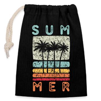 Retro summer palm tree - Closable cotton gift bag (14x20cm) - black - Front