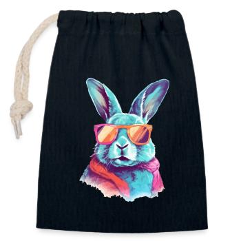 Tom le lapin à lunettes - Sac cadeau en coton avec cordon (14 x 20 cm) - bleu marine - Devant