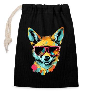 Theo the Jackal - Closable cotton gift bag (14x20cm) - black - Front