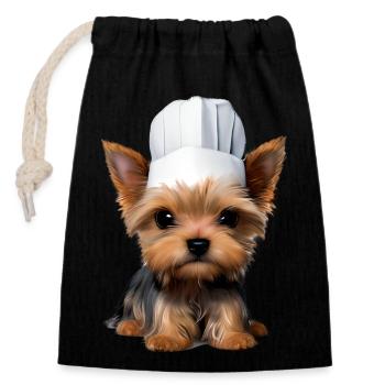 Yorkshire Terrier Chien de cuisine Restaurateur Chiot - Sac cadeau en coton avec cordon (14 x 20 cm) - noir - Devant