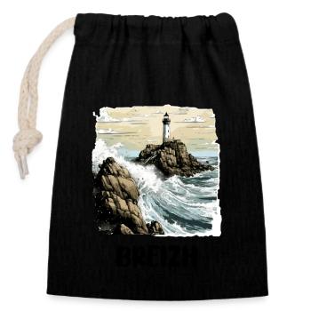 Breton Lighthouse - Closable cotton gift bag (14x20cm) - black - Front