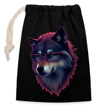 Wolf - Closable cotton gift bag (14x20cm) - black - Front