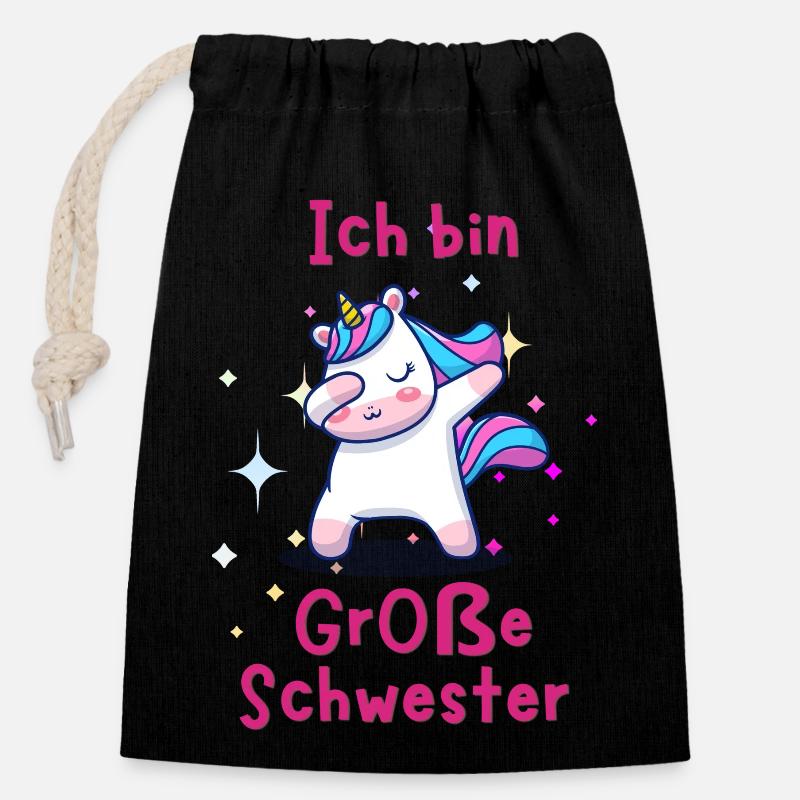 große Schwester - Verschließbarer Geschenkbeutel aus Baumwolle (14x20cm) - Schwarz