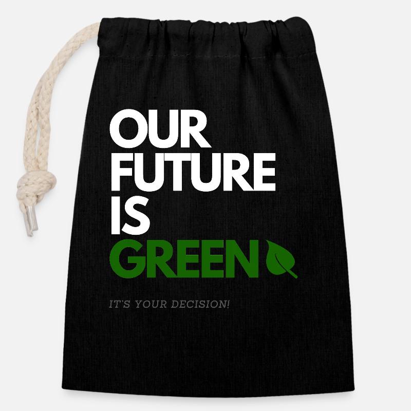 OUR FUTURE IS GREEN - Verschließbarer Geschenkbeutel aus Baumwolle (14x20cm) - Schwarz
