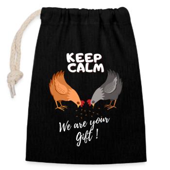 keep calm we are your gift - Sac cadeau en coton avec cordon (14 x 20 cm) - noir - Devant