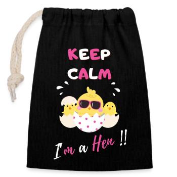 Keep calm I'm a hen - Sac cadeau en coton avec cordon (14 x 20 cm) - noir - Devant
