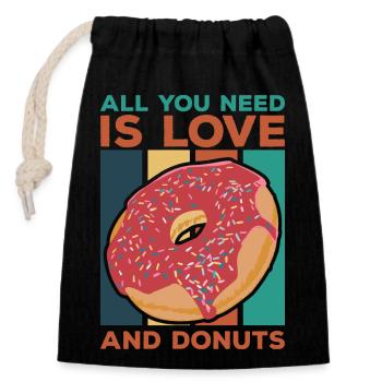 love and donuts - Closable cotton gift bag (14x20cm) - black - Front